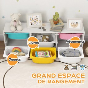 Móvel de Arrumação Infantil, 97 x 21 x 29 cm, 2 Níveis com 6 Caixas Amovíveis, Branco
