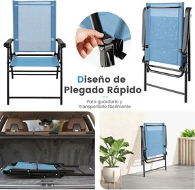 Conjunto de 2 cadeiras de jardim dobráveis Cadeiras portáteis com encosto em tecido Estrutura metálica para piscina Terraço 65 x 60 x 93 cm Azul