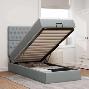Cama Otomana com colchão &amp; LEDs 80x200cm tecido cinza-claro