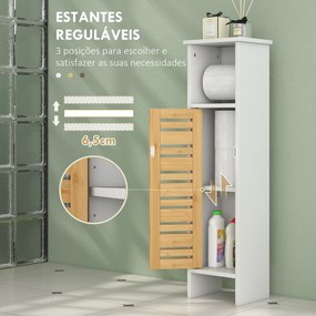 Coluna Casa de Banho Pequena Moderna Móvel Auxiliar Casa de Banho com Suporte para Papel Higiénico 21x17x78 cm Branco e Madeira