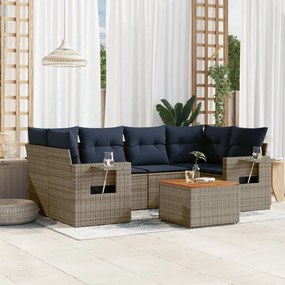 vidaXL 7 pcs conjunto sofás p/ jardim c/ almofadões vime PE cinzento