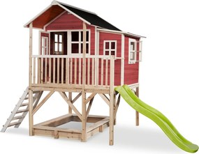 Casa de brincar infantil exterior para crianças Loft 550 em madeira com escorrega e caixa areia - Vermelha