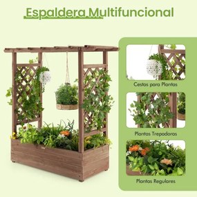 Floreira elevada com treliça para plantas em arco Furos de drenagem 100 x 44 x 113,5 cm castanha
