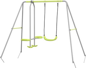 Baloiço para Crianças Baloiço Jardim com 1 Baloiço Simples 1 Planador e Anti-UV 255x160x180 cm Cinza e Verde