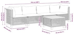 5 pcs conjunto de sofás p/ jardim com almofadões vime PE bege