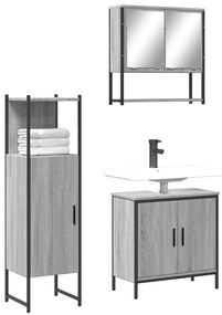 vidaXL 3 pcs Conjunto móveis casa de banho madeira proc. cinza sonoma