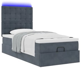 Estrutura cama otomana colchões 90x190cm veludo cinzento escuro