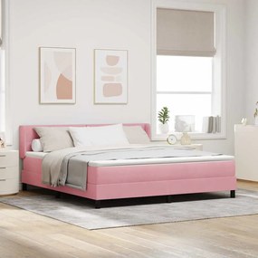 vidaXL Cama Box com colchão com cabeceira Rosa 200 x 180 cm Poliéster