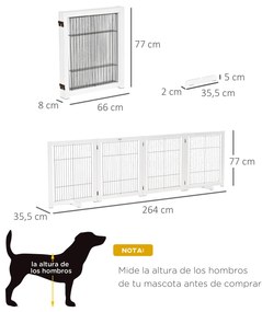 Barreira de Segurança Dobrável para Cães Barreira de Proteção com 4 Painéis para Animais de Estimação com Pés para Portas Escadas Corredores 264x35,5x