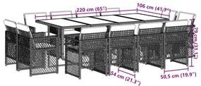 13 pcs conjunto de jantar p/ jardim com almofadões vime PE bege