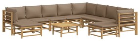 11pcs conj. lounge jardim bambu almofadões cinzento-acastanhado