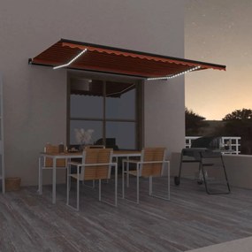vidaXL Toldo retrátil manual com LED 500x350 cm laranja e castanho