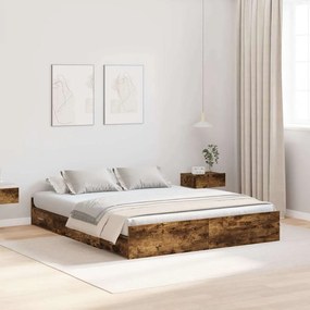 vidaXL Estrado de cama com arrumação Carvalho fumado 160 x 200 cm