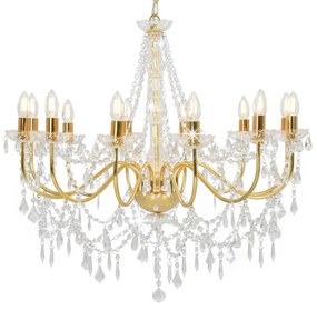 vidaXL Lustre com contas lâmpadas 12 x E14 dourado