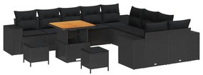 vidaXL Conjunto de Sofá de Jardim com almofada 13 pcs Preto vime PE