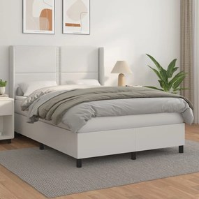 Cama com molas/colchão 140x190 cm couro artificial branco