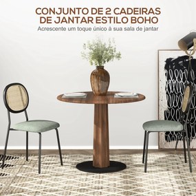 Conjunto de 2 Cadeiras "Boho" – 44x54x87 cm – Verde Escuro e Preto