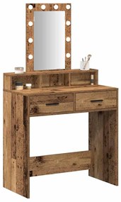 Mesa de Maquilhagem com Luzes LED - Estilo Madeira Vintage, 79x41x140