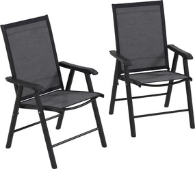 Outsunny Conjunto de 2 Cadeiras Dobráveis para Exterior Cadeiras para Jardim com Textilene e Metal 58x64x94 cm Cinza Escuro | Aosom Portugal