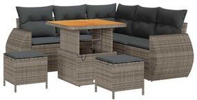 Conjunto de sofá de jardim com 8 peças e almofadas em cinza, feito de
