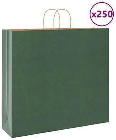 vidaXL Sacos de papel 250 unid com alças verde 54x15x49 cm
