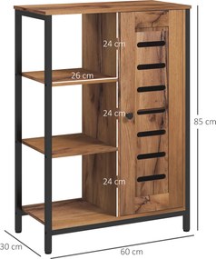 Móvel Auxiliar Casa de Banho com Porta de Ripas 3 Compartimentos Abertos Prateleira Ajustável 60x30x85 cm Castanho Rústico