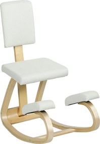 Cadeira Ergonómica de Joelhos com Encosto Almofadas Acolchoadas Estrutura de Madeira para Melhor Postura 51x84x93 cm Creme