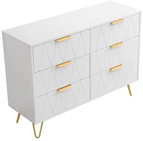 Cómoda com 6 Gavetas – Faro – 100x34x58 cm – Branco e Dourado - Design
