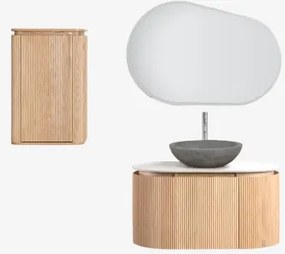 Conjunto De Móvel De Casa De Banho Suspenso 90x50 Cm Em Madeira Carsone Madeira Natural & Madeira Natural & Cimento Cinzento Redondo Ø40 Cm - Sklum