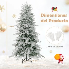 Árvore de Natal com neve 180 cm com luzes incorporadas 250 luzes LED brancas quentes 594 pontas de PVC e PE Verde e Branca