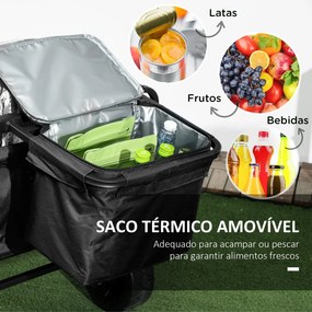 Carrinho de Transporte Dobrável com Bolsa Térmica Removível Capacidade 100 kg para Campismo Praia 113x57x77-100 cm Preto