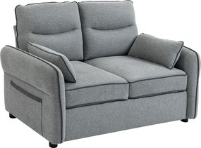 Sofá de 2 lugares, sofá de sala em veludo egípcio, 2 almofadas incluídas, bolso lateral, 136 x 81 x 90 cm, cinzento