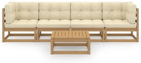 5 pcs conjunto lounge de jardim com almofadões pinho maciço