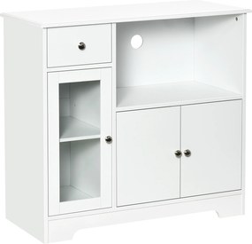 HOMCOM Móvel para micro-ondas, buffet de cozinha, armário de armazenamento, para cozinha, sala de jantar 90 x 40 x 82 cm vidro temperado e madeira, branco | Aosom Portugal