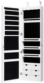 Armário para joias com espelho, iluminação LED, fechadura para montar na porta ou na parede, 36,5 x 11,5 x 120 cm Branco