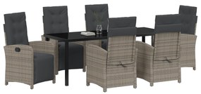 Conjunto de Jantar de 7 Peças para Jardim com Almofadas Cinza Rattan S