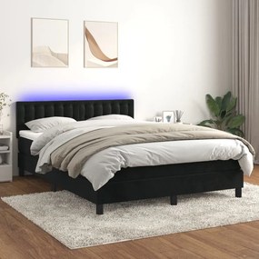 vidaXL Cama box spring c/ colchão/LED 140x190 cm veludo preto