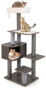 Árvore para gatos de 171 cm de altura, torre para gatos de vários níveis com poleiro almofadado, grande condomínio, tapetes removíveis, postes de arranhar, cinza