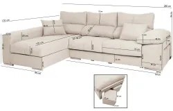 Chaise Longue Esquerda FAUSTO - Bege Crystal 6