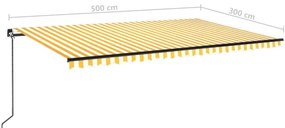 Toldo retrátil manual com LED 500x300 cm amarelo e branco