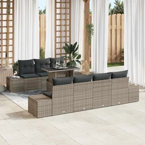 vidaXL Conjunto de Sofá de Jardim de 8 Peças com Almofadas Cinza Polirattan