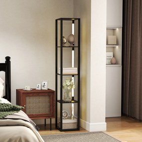 Candeeiro de pé com prateleiras de 4 níveis, LED regulável 29 x 29 x 163 cm,  interruptor de pé para sala, quarto ou escritório, preto