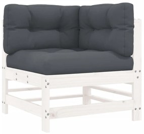 3pcs conjunto lounge jardim c/ almofadões madeira maciça branco