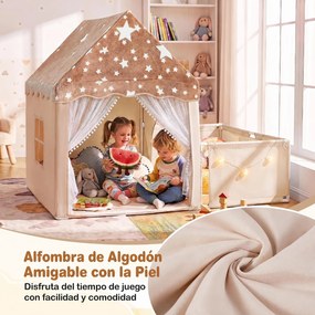 Casa de Jogos Infantil 2 em 1, 169 x 120 x 136 cm, Luzes Estreladas, Bege