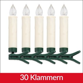 Conjunto de 30 velas LED para árvore de Natal, branco quente, com comando remoto