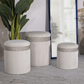 PUFE COM ARMAZENAMENTO 3 PEÇAS Ø 40,5x49,5-35x42-31x38 CM CREME