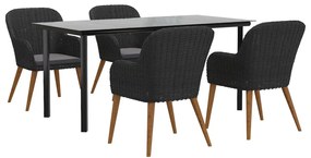 5 pcs conjunto de jantar p/ jardim c/ almofadões preto