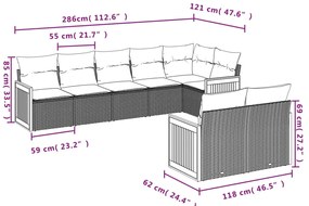 8 pcs conjunto sofás de jardim com almofadões vime PE preto