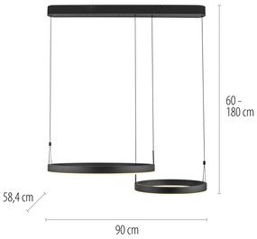 Candeeiro Pendente Preto c/ LED Dimerizável 2 Luzes c/ Comando Easy Lift - Esko