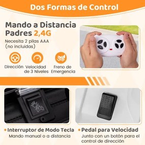 Carro elétrico de 12 V para crianças com controlo remoto Ligação USB sem fios Luz de música Ecrã de bateria Arranque suave 3 velocidades Branco